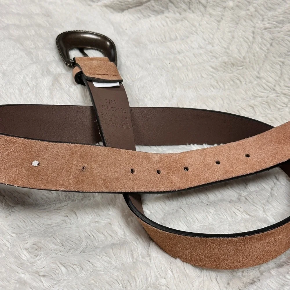 Beige/Tan Suede 100% Leather Belt Women’s Sz S/ M, 32.5